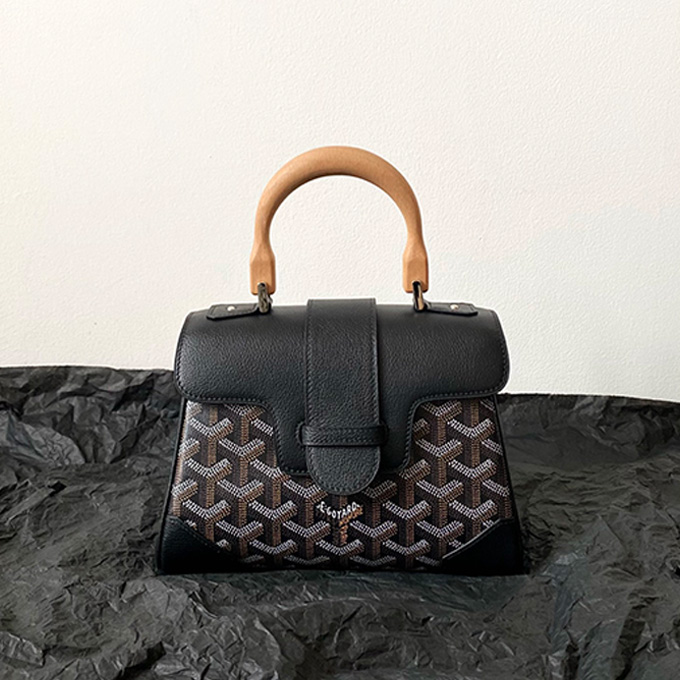 goyard saigon mini soft leather wooden handle crossbody hand bag